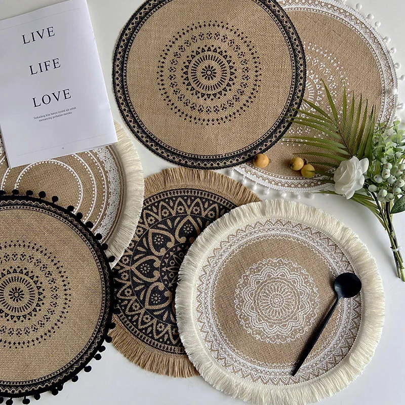 Manteles Individuales De Mesa Round Place Mats Fringed Jute Boho Placemats Round Wedding Dining Table Mat For Kitchen Table