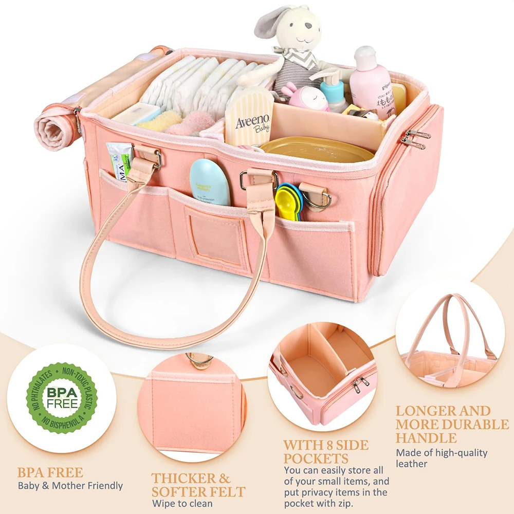 Portable Large Storage Caddy Organizer Baby Felt Travel Diaper Bag Mommy Hand Bag Nursery Basket for mommy