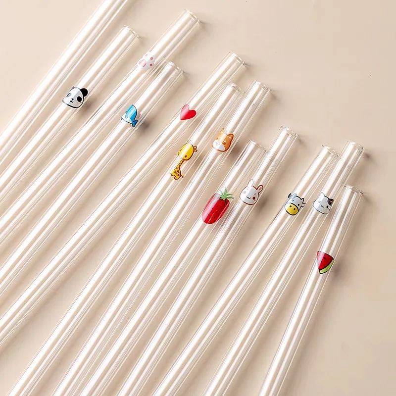 Customizable Eco-Friendly Reusable New Products Popular Borosilicate Glass Straws Custom Logo Glass Drinking Straw Set