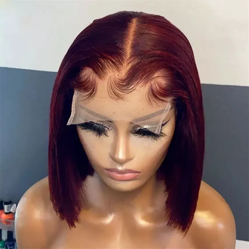 4X4 Lace Closure Wig Human HairBurgundy Color Short Bob Cut Human Hair Wigs Pre Plucked Brazilian Virgin Hair Wig With Baby Hair
