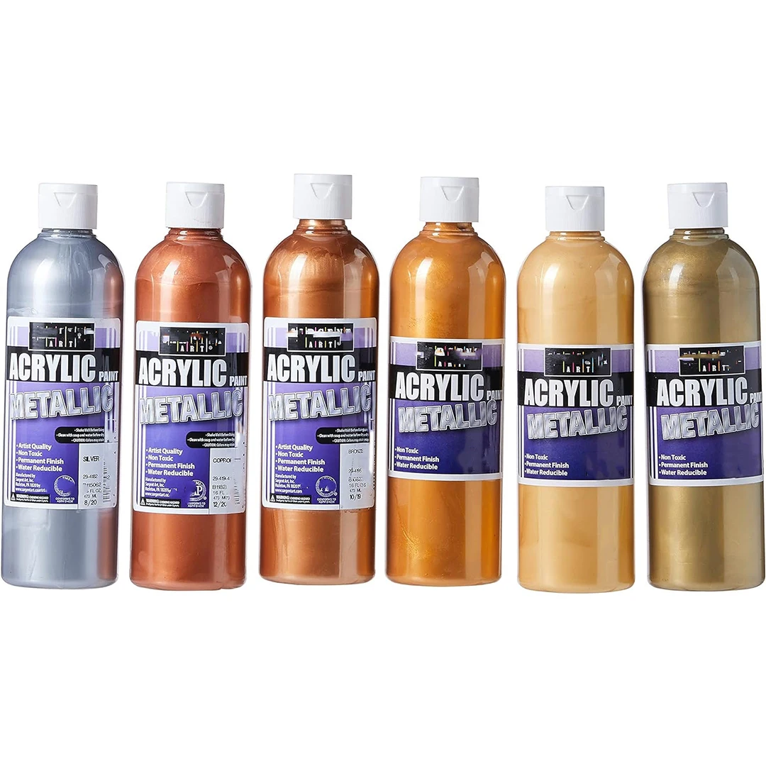 16 oz /473ml Assorted 6 Piece for Multi Surface Canvas Rock Wood Leather Fabric Stone Metallic Acrylic Paints Set