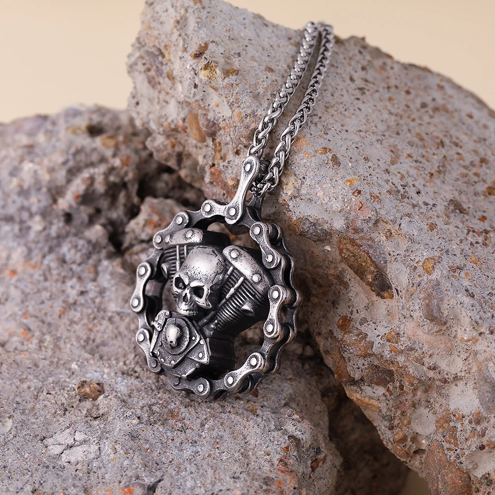 Mens Party Jewelry Halloween Gifts Vintage Horror Anger Skull Pendant Gothic Punk Biker Skeleton Chain Necklace