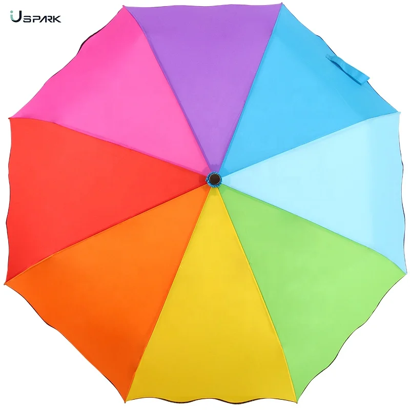 Colorful Rainbow Automatic Folding Umbrella Windproof Compact Travel umbrellas for women