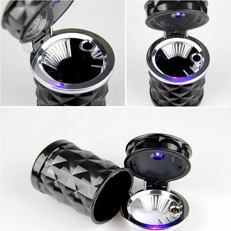 New Products Car Ashtray With LED Light Rhinestone Ashtray Car Smokeless Smoke Cup Holder Storage Auto Accessories