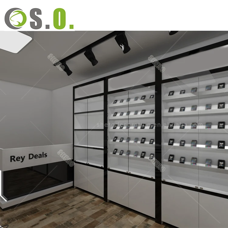 retail electronic shop cabinet mobile shop counter electronic store design
