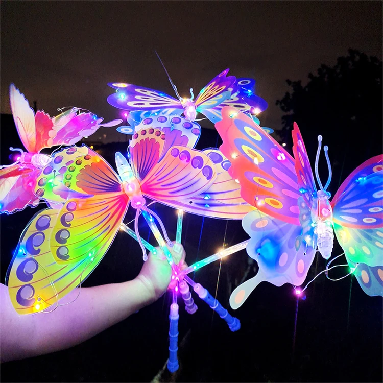 blue butter fly glowing led sticks magic butterflied stick light party colorful flash light stick