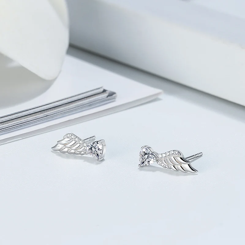 RINNTIN SE313 Angel wings Earrings Customized Jewellery 925 Sterling Silver Stud Earrings for Women
