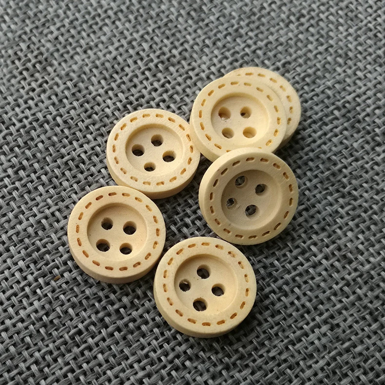 Wooden Buttons Natural Color Round 4-Holes Sewing Scrapbooking DIY Clothes Buttons Sewing Accessories