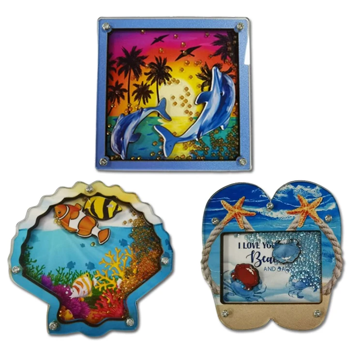 Factory customized logo beach souvenir mdf acrylic fridge magnet with beads