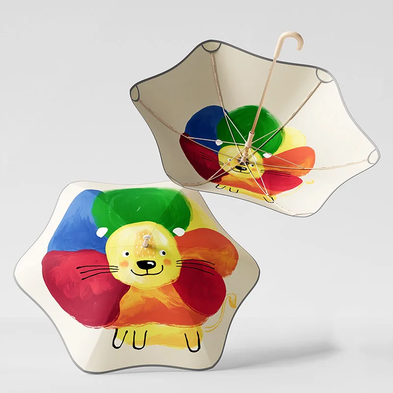 Kids Umbrella Steel Cute Lightweight Safed Reflective Strip Blunt Umbrella C Shaped Handle Kids Umbrella