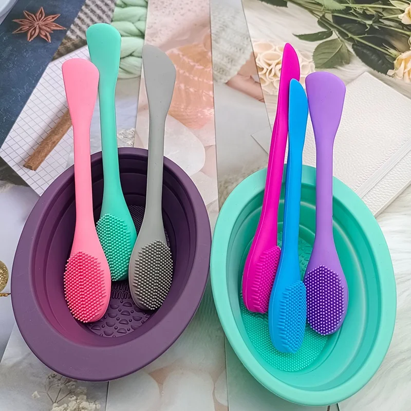 Double-Head Custom Logo Reusable Facial Mask Brush Applicator Silicon Mask Brush for Mud Clay Jelly Mask