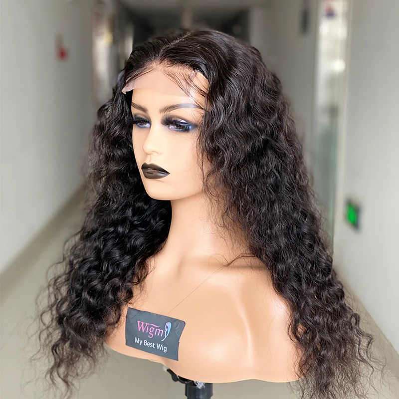 
4*4 lace closure Brazilian water wave virgin human hair 150% lace frontal wig short real human hair wigs 
