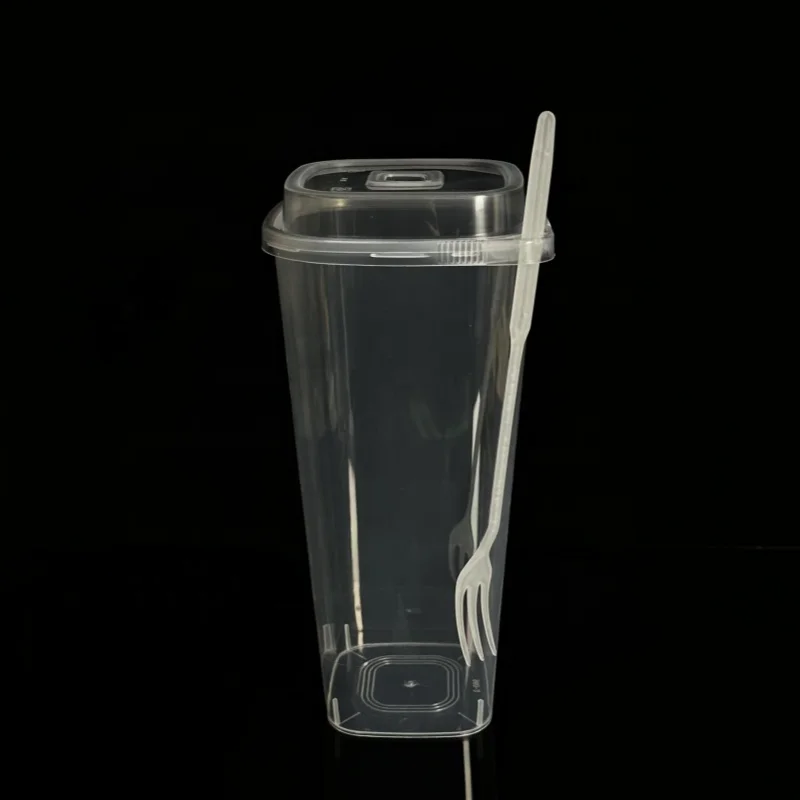 960ml Disposable Plastic Smoothie Cups With Lids And Spork To Go 32oz Large Size Milk Fruit Tea Cold Drink Cup With Logo Printed