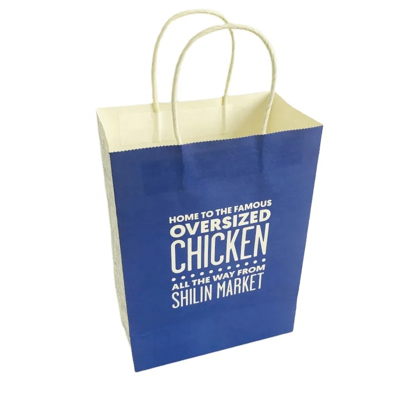 Custom good quality eco printing takeaway food grade white kraft paper handle bag for fried chicken