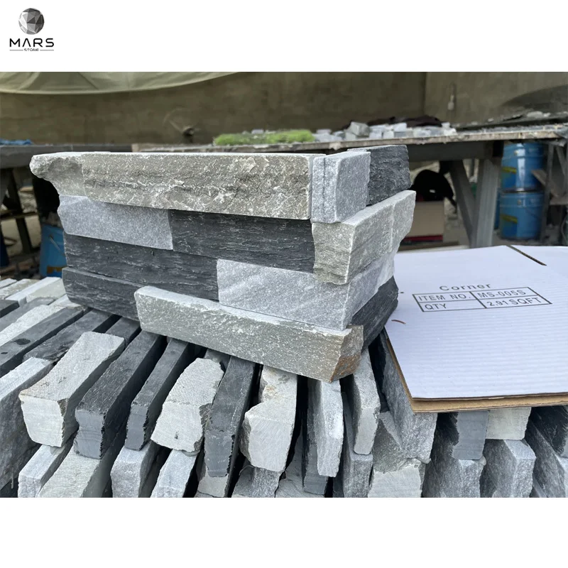 Natural Quartz Gray Interior Exterior Facing Wall Stone Covering Natural Stones Wall Decoration
