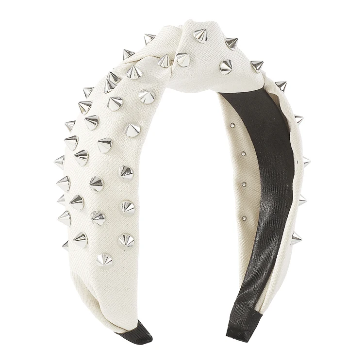 Exaggerated retro solid color fabric knot headband personalized fashion rivet wide edge hair band hair accessories for women