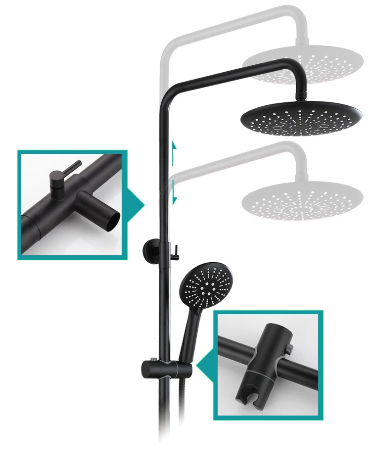 Cheap Stainless Steel 3-Way Bathroom Shower Mixer Faucet Black Finishing Shower Set with Bracket Shelf