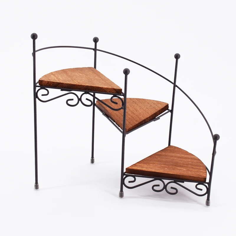 Japanese Style Home Decor Metal Wire and Wooden 3 layer Flower rack   for Household and Garden