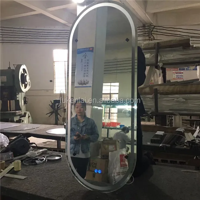 Oval LED Backlit Bathroom Mirror Smart Mirror with LED Lights Anti-fog Makeup Mirror Silver Modern Hotel