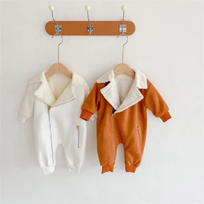 SE2882 Winter Plush Velvet Warm Jumpsuit Boys Girls Infants Children Long-sleeved Rompers