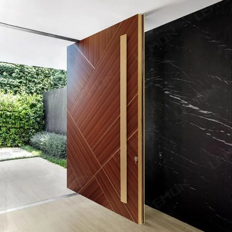 Dubai Villa Main Metal Wooden Grain Security Exterior Aluminum Pivot Front Modern Luxury Doors