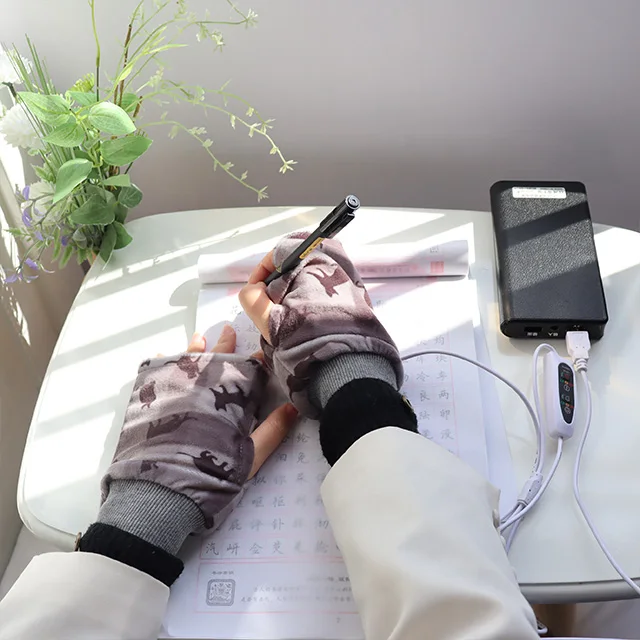 student cute portable reusable writing gloves electric heated with charger for hands warmer