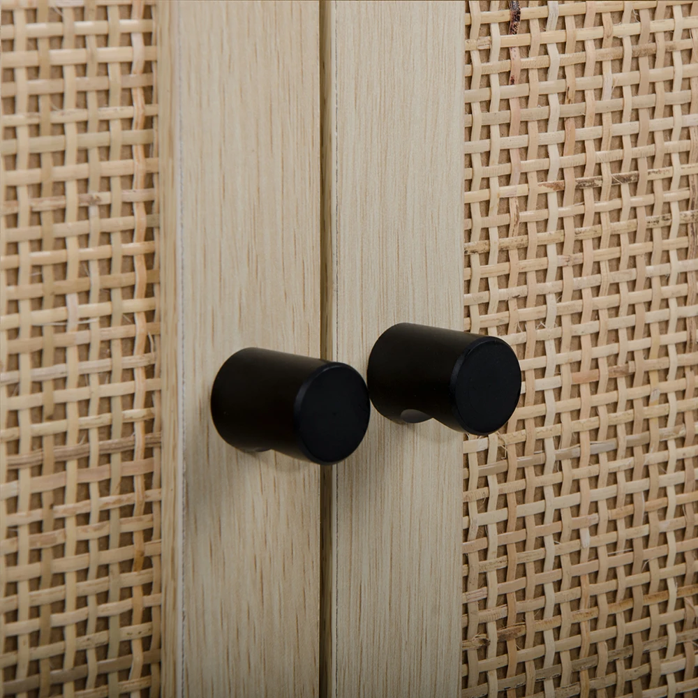 Retro Furniture Natural Wicker Cabinet Door Moves Internal Shelf Storage Cabinet