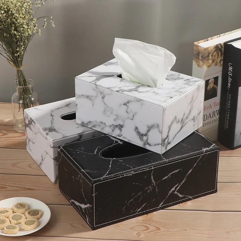 Modern Marble Rectangle Faux Leather Tissue Box Napkin Toilet Paper Holder Case Dispenser Home Decoration