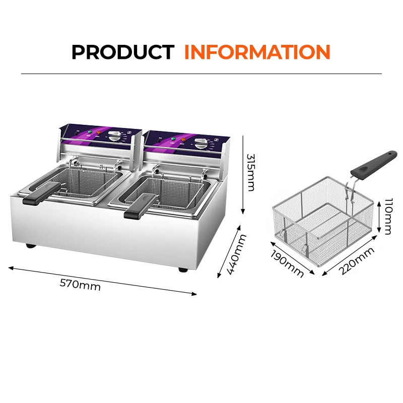 Commercial 2500w Fryer Industrial Potato Chips Fryer Machine Double Tank Fryer Insulation Popcorn Electric Fry Frier