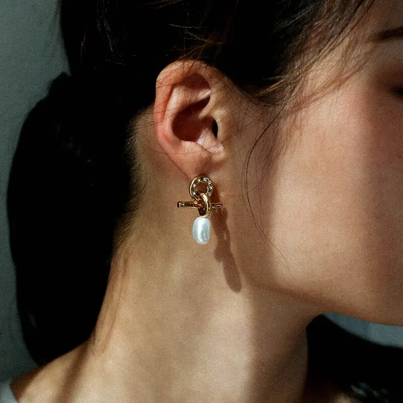 Natural Freshwater Pearl Gold Plated Knotted Stud Earrings