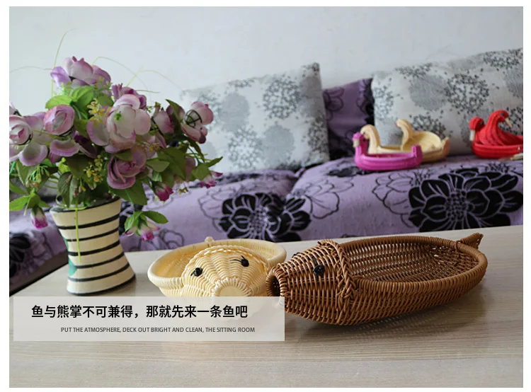 Homemade Plant Fiber Grass rattan woven animal for living room Decor Snack  fruit storage basket Snack bowl organizer