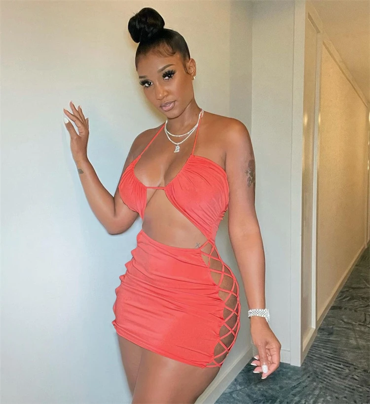 Newest Design 2021 New Arrivals Solid color Wrap top Bandage Bodycon Women Fashion Clothes Sexy Mini Dress