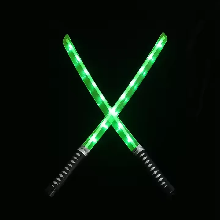Classic Led Samurai Sword Wand with Sound Plastic Double Headed Demon Slayer Ninja Kids Toy Light Up katana Sword for Parties
