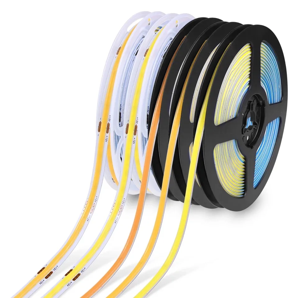 FOB COB LED Strip 12V 24V Flexible 5mm 8mm 10mm Width RA 90 High Bright Led Tape Light Bar Ice Blue White Red Green Pink Yellow