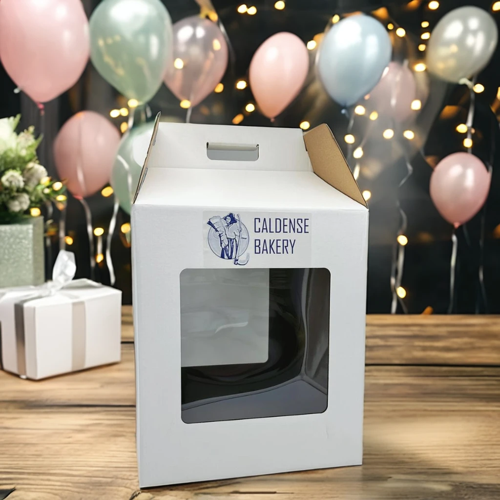 Custom printing corrugated tall cake box  large cake boxes for with handle and clear PET window for  Wedding  Birthday party