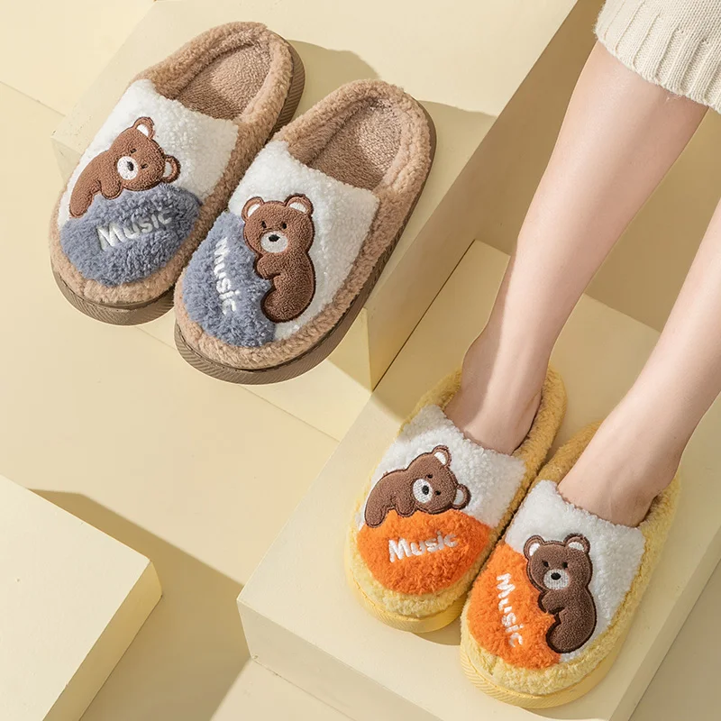 2021 New arrival winter warm home household room soft plush furry cute lovely cartoon slides slippers