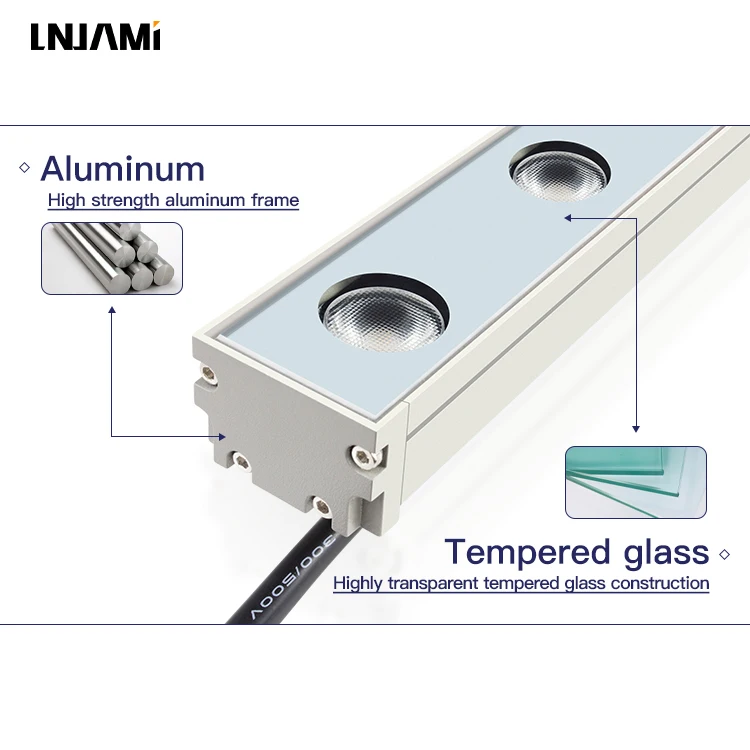 LNJAMI Building Facade Lighting Decor IP65 DC24V 24W 30W 36W LED Wall Washer Light Bar RGB DMX Light Outdoor