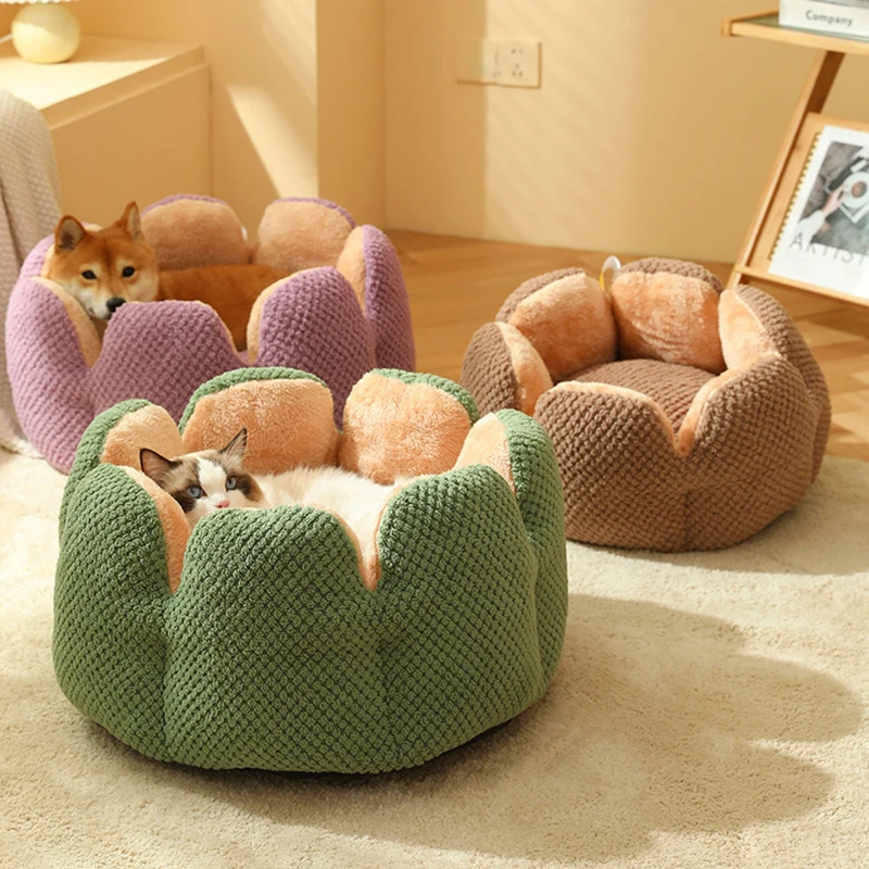Wholesale Cactus Petal Polyester Cute Cartoon Sofa Travel Warming Home Washable Pet Dog Cat Bed