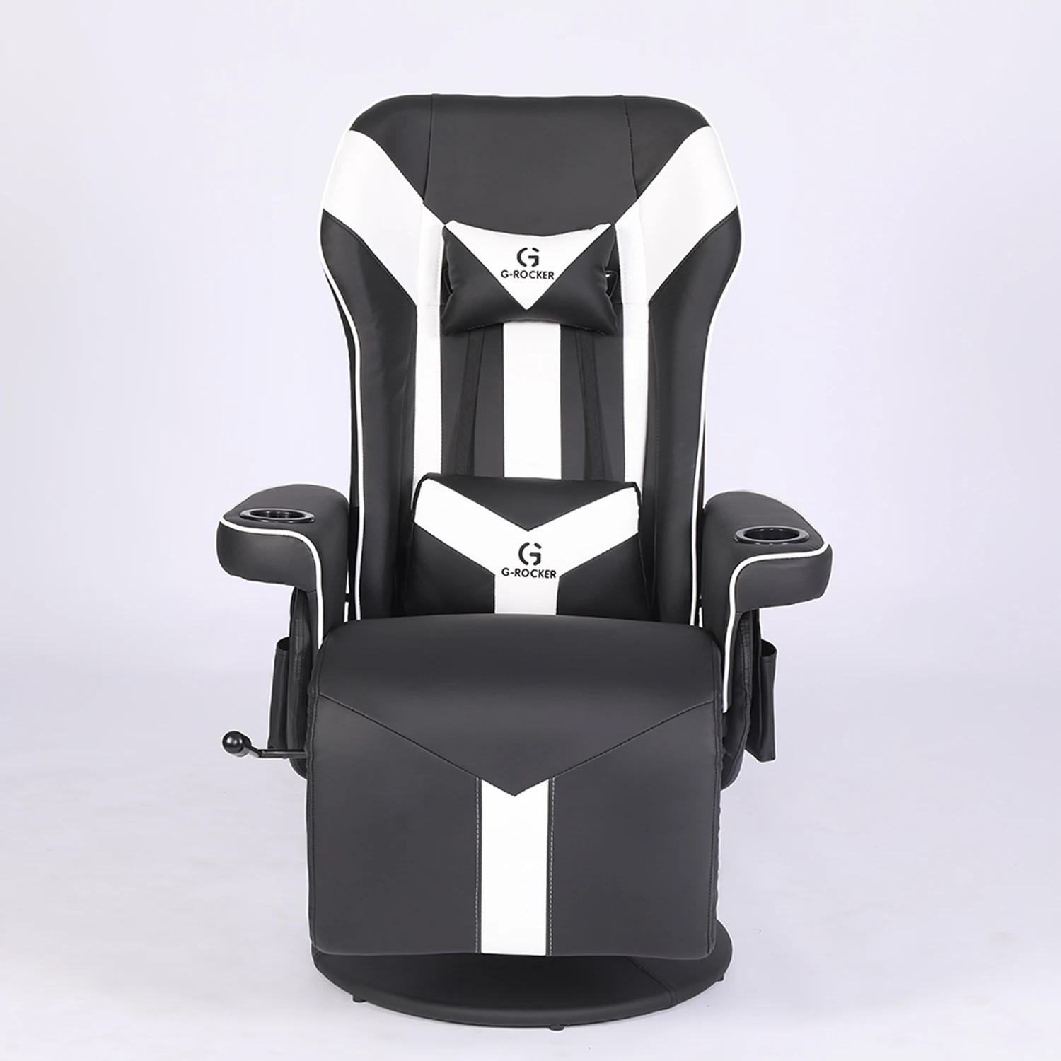 
Роскошный игровой стул с подстаканником, белый гоночный стиль, кожаное эргономичное сиденье, поворотное офисное игровое кресло с подставкой для ног 