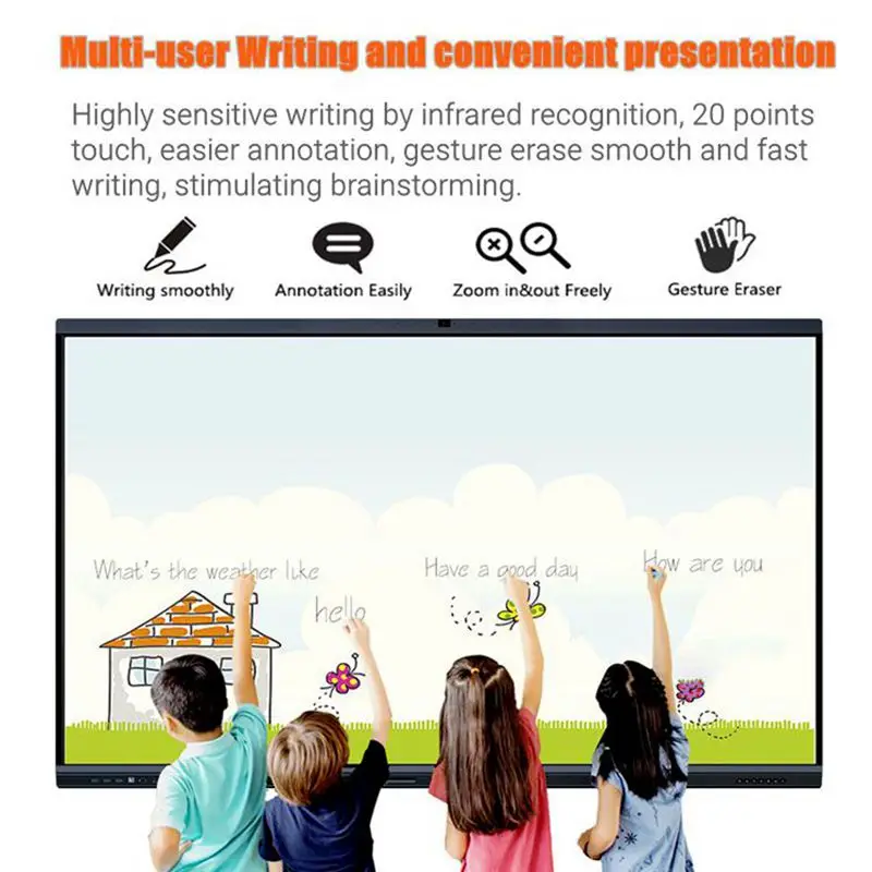 Pizarra Interactiva 4K Multi Points Infrared Touch Panel Interactive White Board Smart Whiteboard 55 65 75 86 98 100 110 Inch