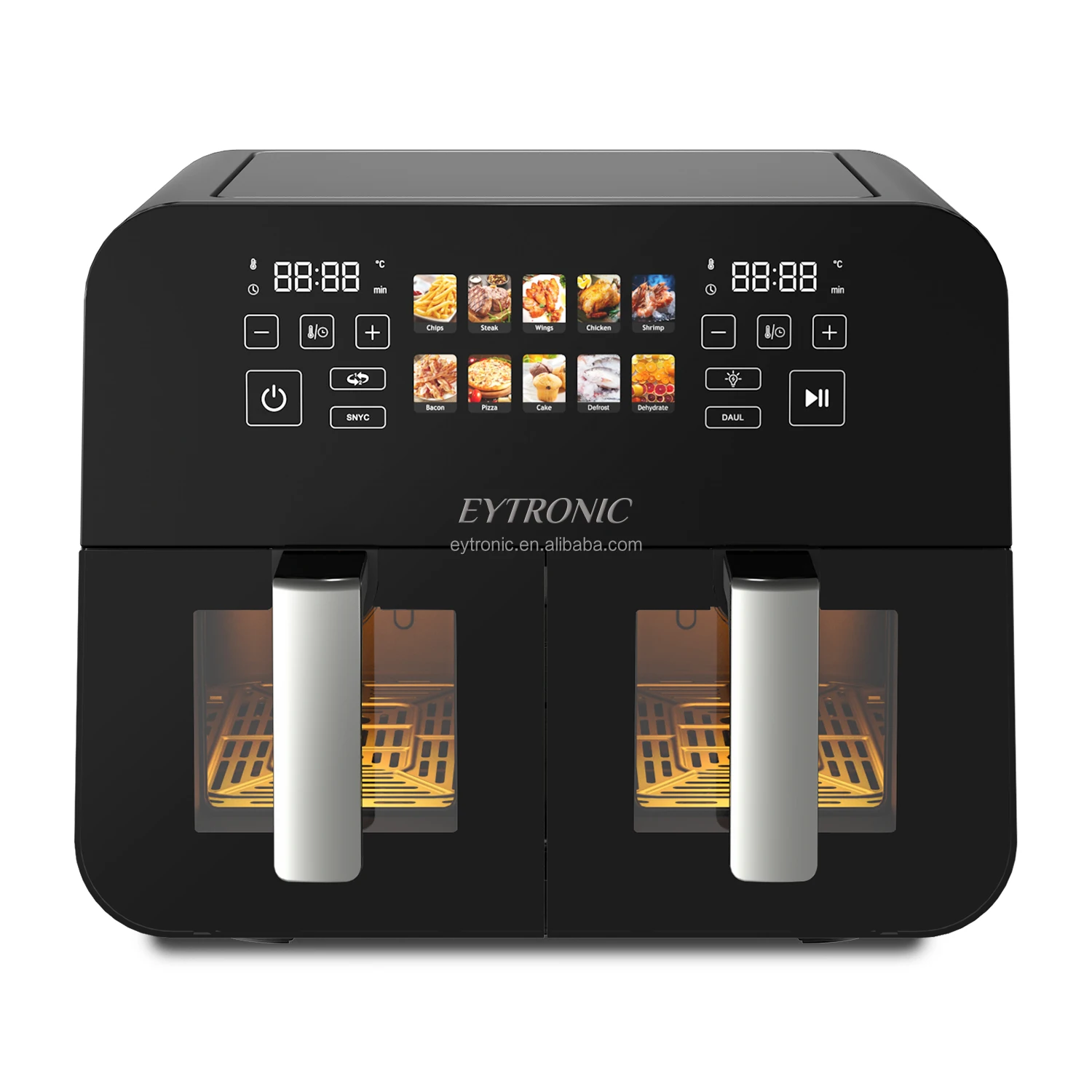 Newest LED Multicolored Screen 8L 9L 10L 11L XXL Visible Deep Dual Basket Air Fryer Oven with Low Frame Frequency and no Flicker