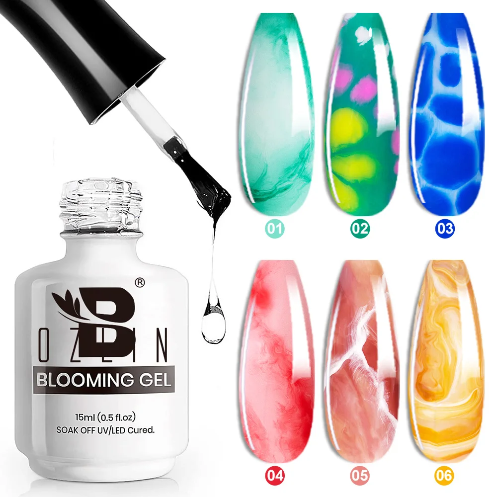 BOZLIN 15ML Soak Off UV LED Blossom Gel Nail Polish Clear Blooming Gel for Spreading Graffiti Marble Flower Watercolor Ink