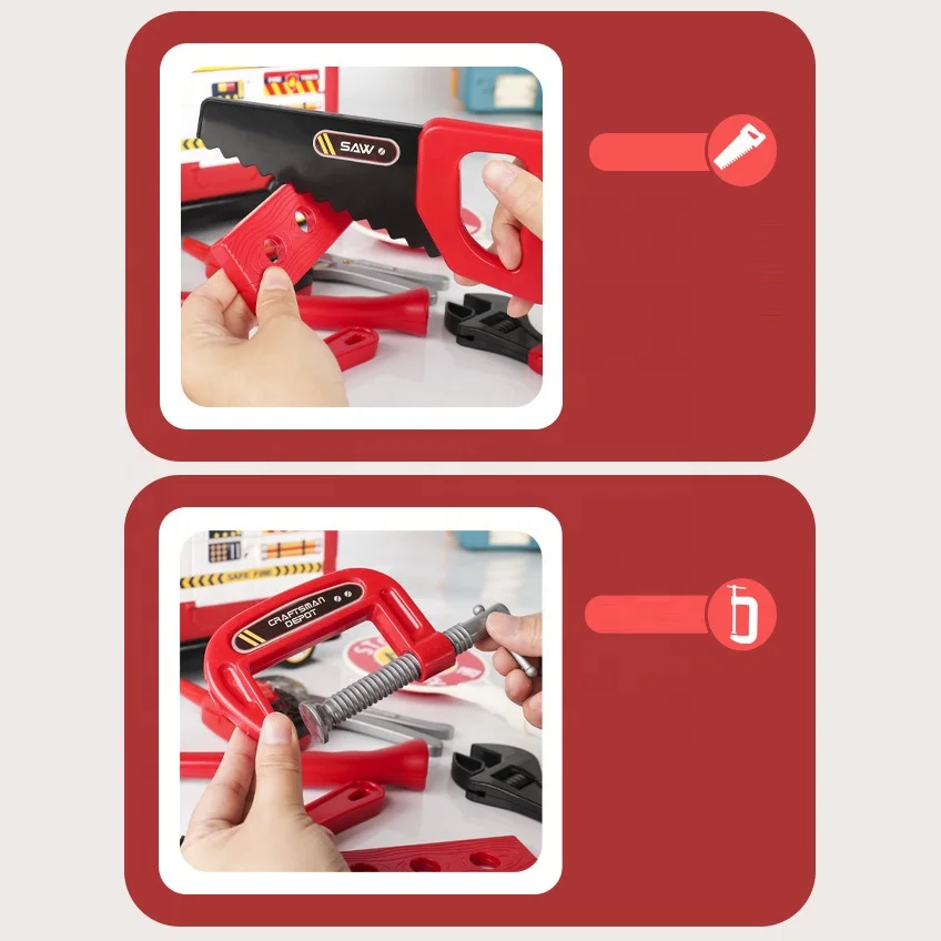 33pcs kids educational pretend play toys role play fireman plastic fire truck car toy with sound fire extinguisher boy tool toys