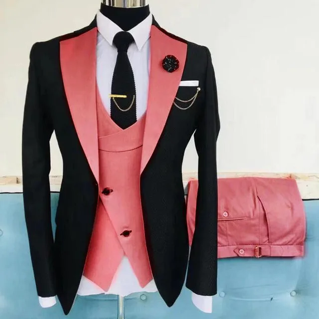 Navy Costume Homme Groom Tuxedos Men Suits Peaked Lapel Wedding Prom Terno Masculino Slim Fit Blazer 3 Pcs (Jacket+Pants+Vest)