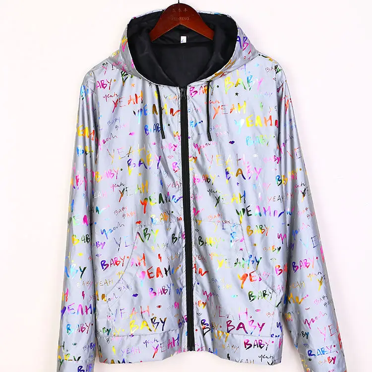 China Factory Custom Full Zip up Hood Coat Wholesale Cheap Blank Mens Rainbow Reflective Jacket
