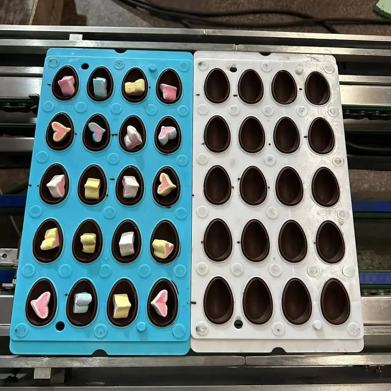 LST automatic hollow chocolate cup shell egg shape cold press making machine auto depositing line