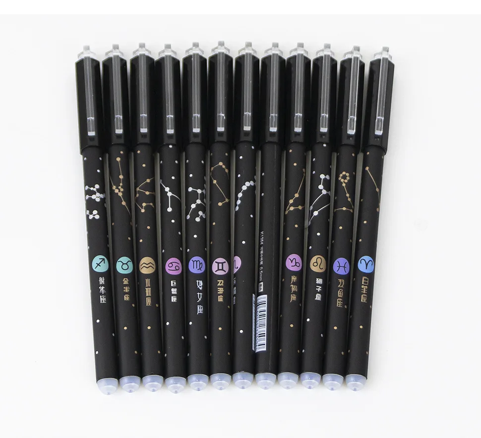 Stationery Non toxic safe Twelve constellations Black erasable gel pens with eraser 12pcs blue black luxury children gel pens