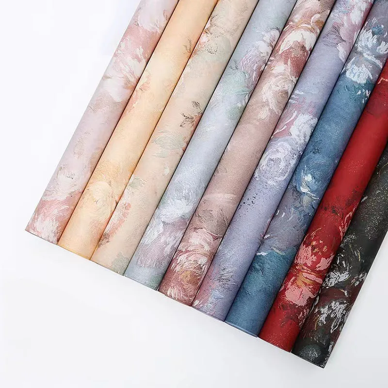 Custom Korean Gift Floral Pink Packaging Golden Edge Florist Wrapping Paper With Logo Waterproof Flower Wrapping Paper Roll
