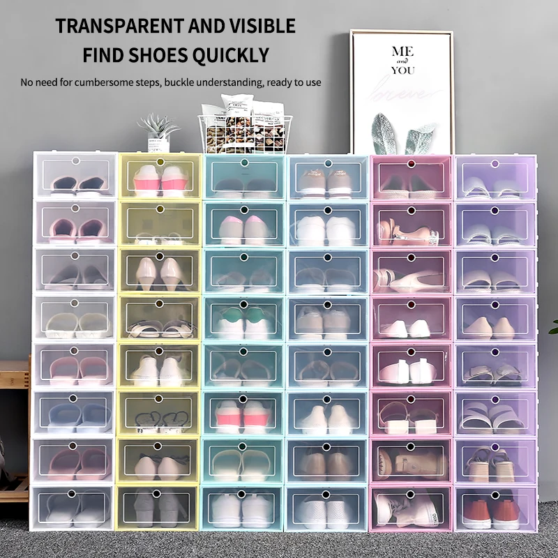 Fashion Side Open Type Simple Assemble Custom Sneakers Foldable Clear Drawer Case Shoes Storage Box