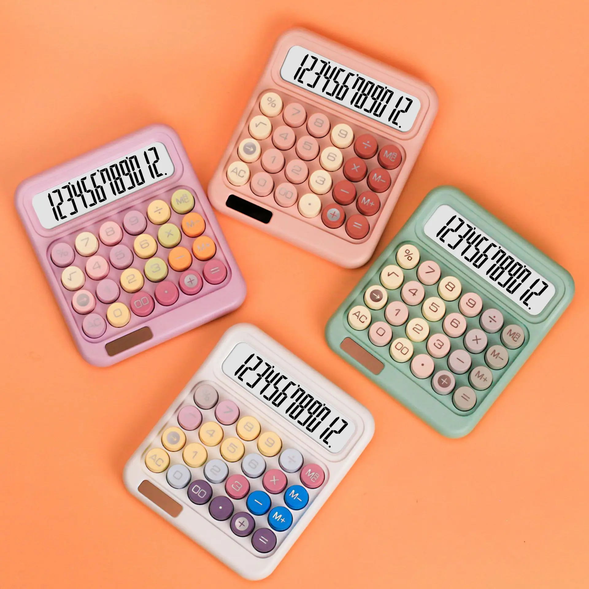 2024 Colorful kids lovely basic student office 12 digital big displays mechanical keyboard Solar desktop calculator